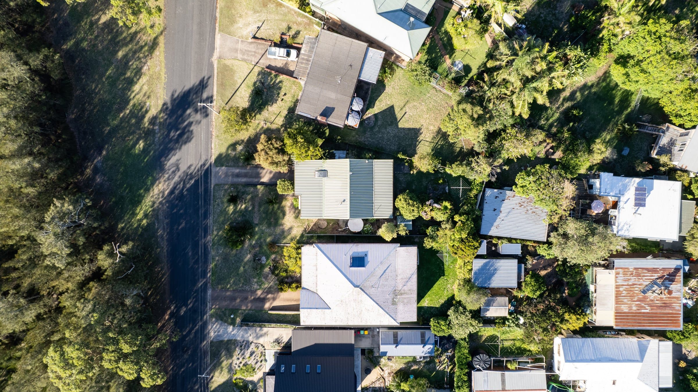 Aerial view of a lakeside property at South Durras