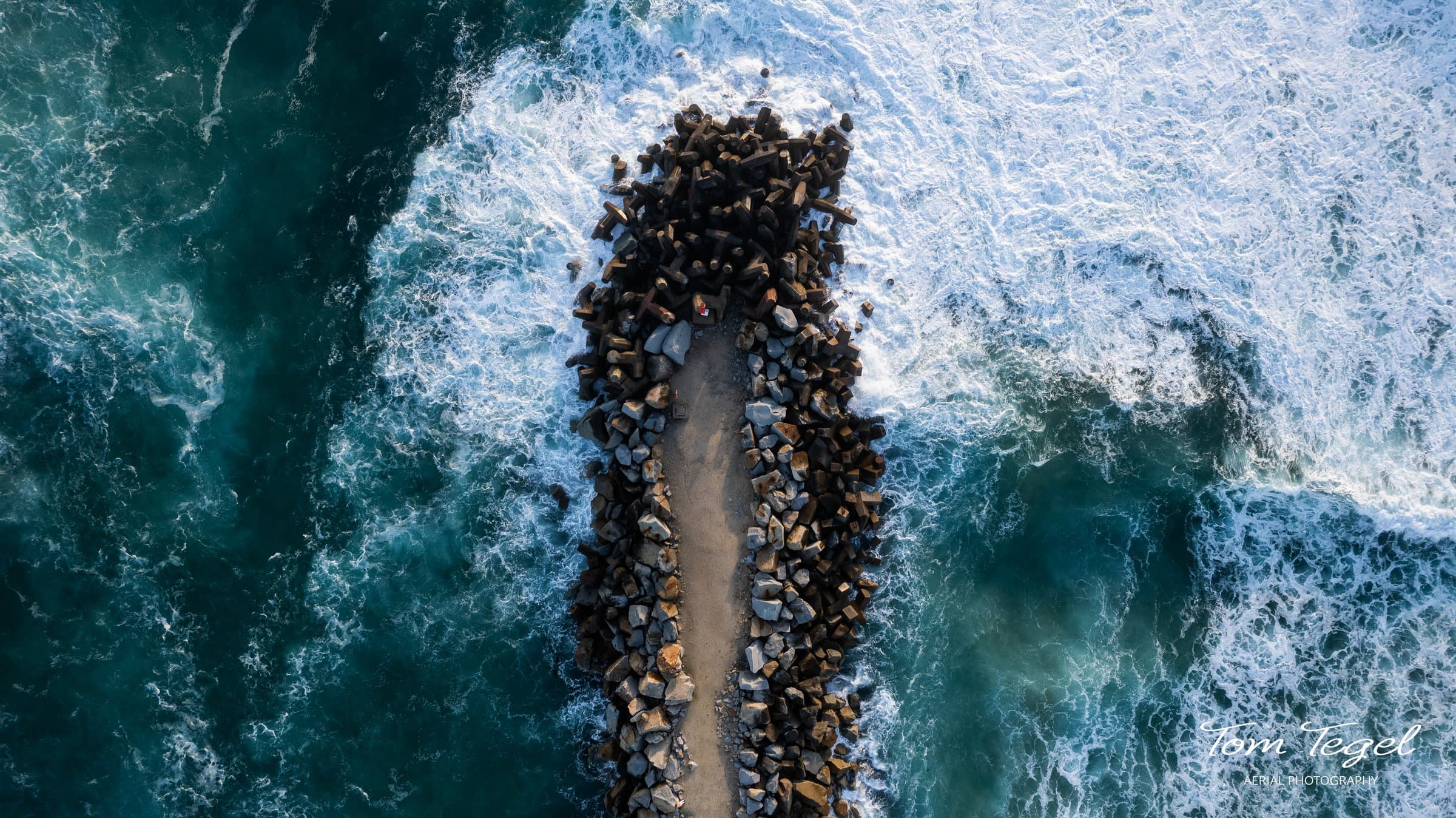 Rock formations along the Narooma coast, aerial perspective